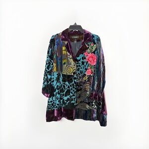 Ali Miles Art To Wear Velvet Burnout Floral Top Size‎ Med Boho Colorful